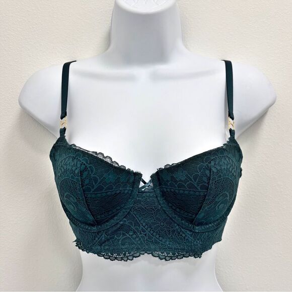 Aerie Real Power Balconette Paisley Lace Deep Forest Green 32C - Picture 6 of 14